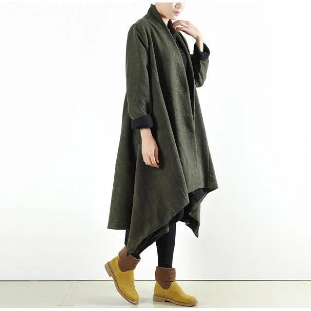 2021 winter woolen coats green cross asymmetrical cardigans long one button outwear dress