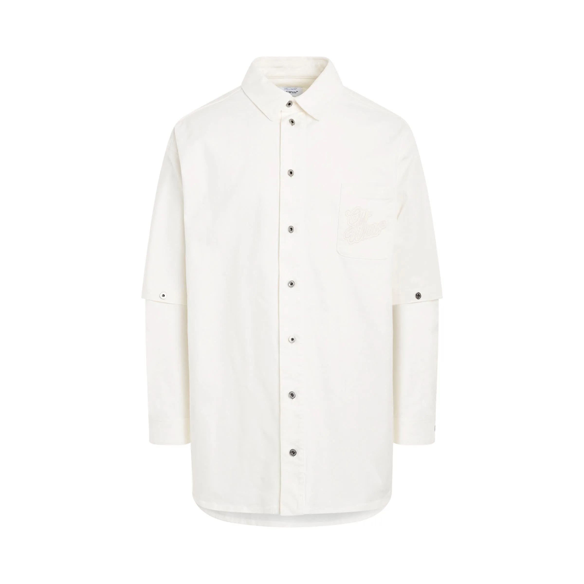 90's Logo Adjustable Sleeve Denim Overshirt in White