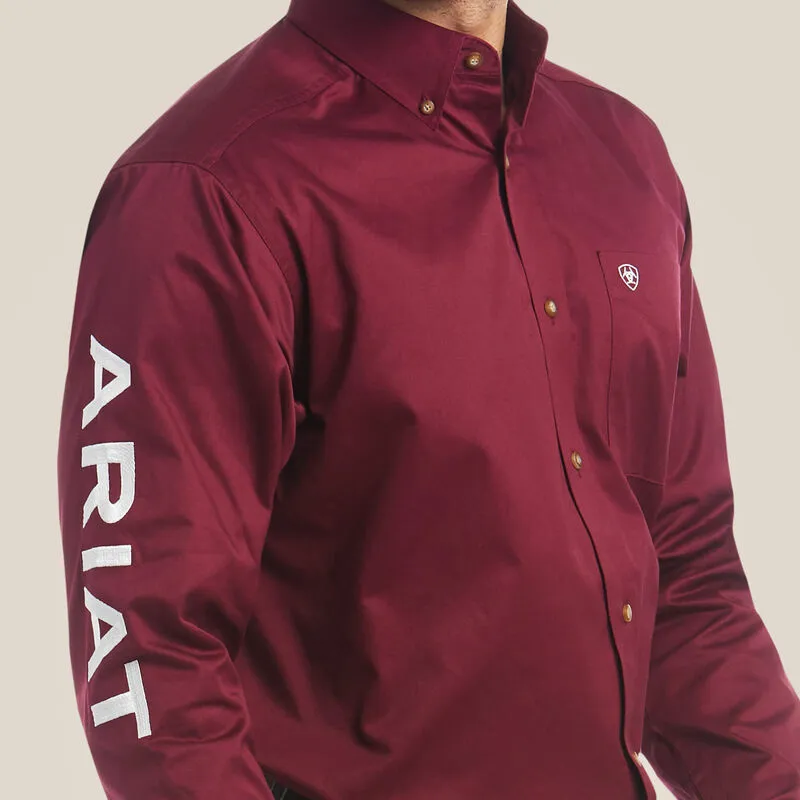 Ariat Burgandy/White Logo Twill Classic Fit Shirt Style 10027995