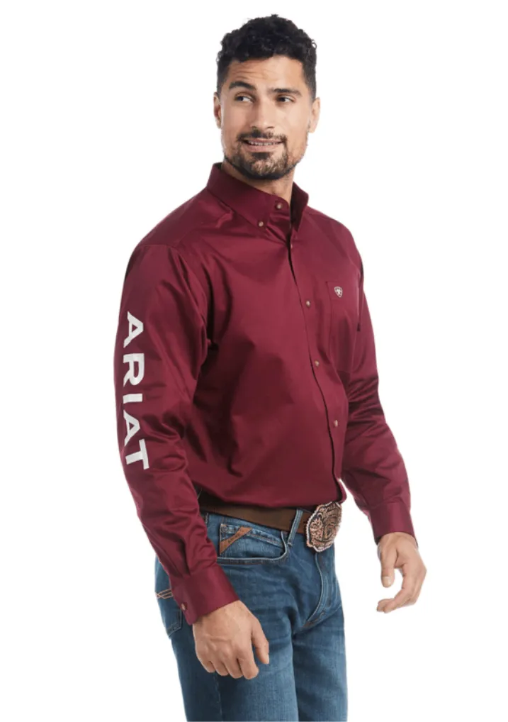 Ariat Burgandy/White Logo Twill Classic Fit Shirt Style 10027995