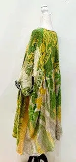 Artisan Kantha Quilt Float Dress. Comfortable and Very Chic (Lime)