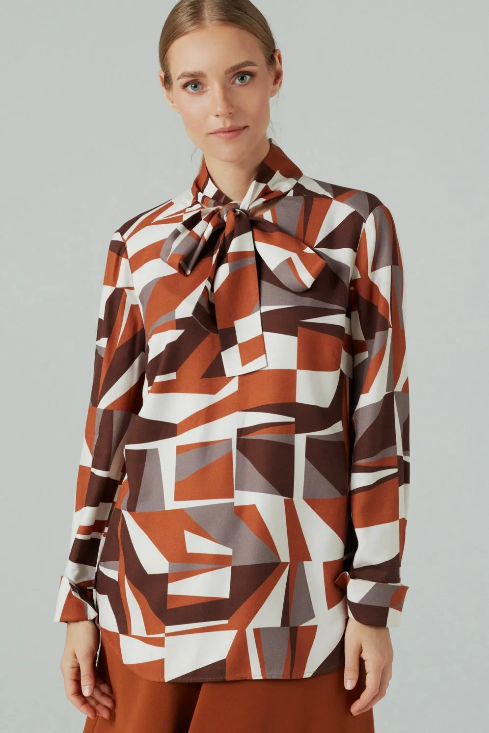 AUTHOR GEOMETRIC BOW TIE NECK BLOUSE