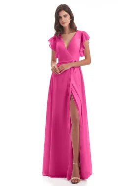 Azalea Bridesmaid Dress Hope Charming V Neck Long Chiffon Bridesmaid Dresses