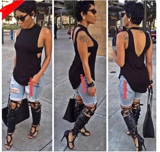 Backless Sleeveless High Neck Slim Sexy Blouse