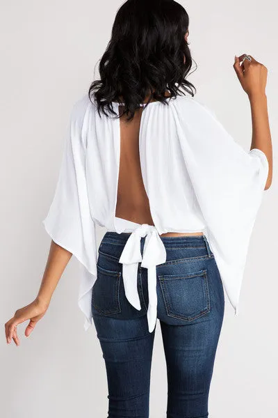 Backless White Cross Scoop Long Sleeves Sexy Blouse