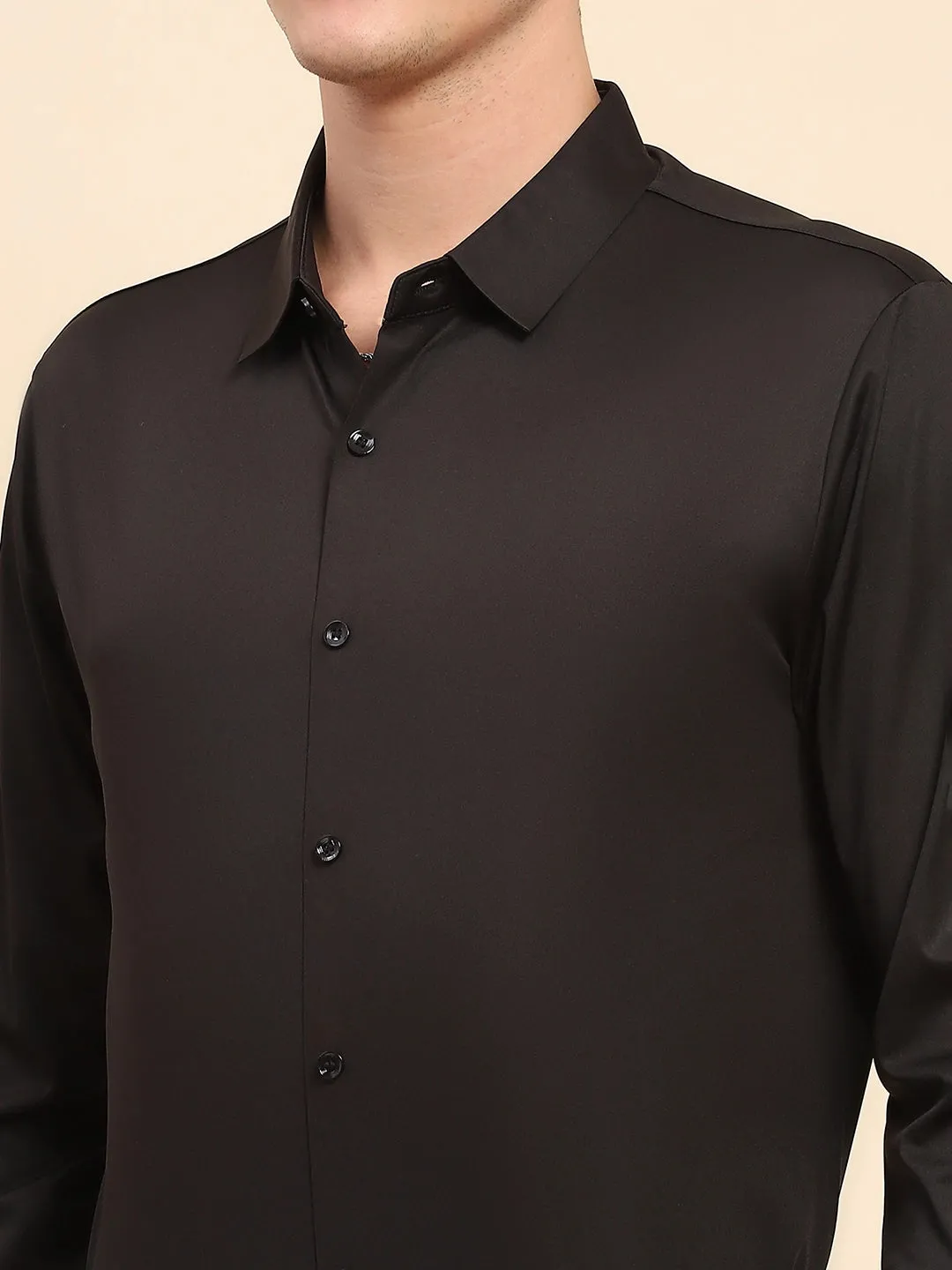 Black Nylon Blend Solid Formal Shirt