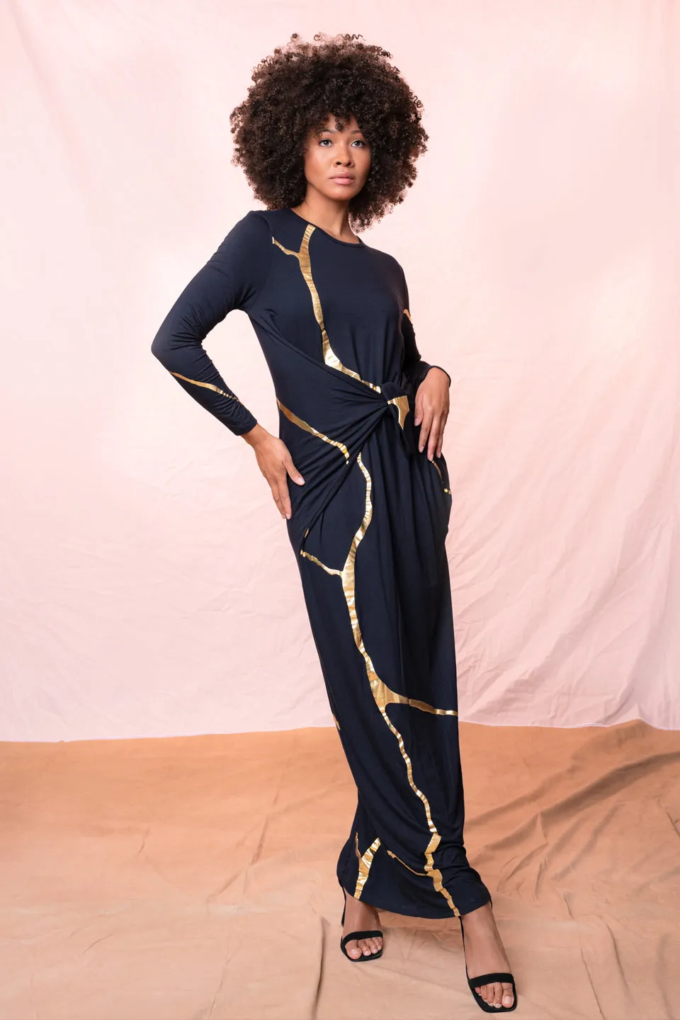 Boho Chic Maxi in Charcoal Indigo & Gold