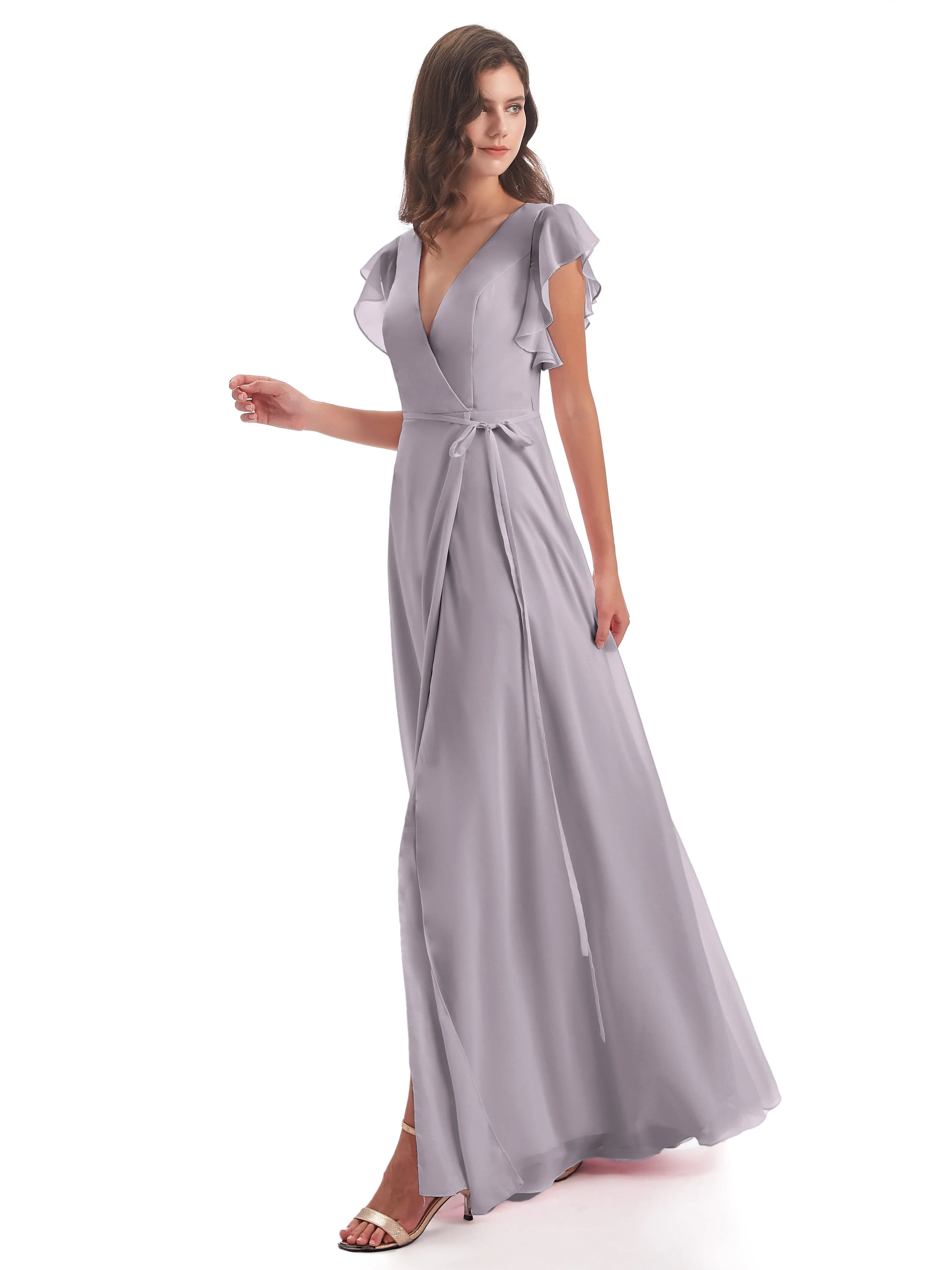 Bridesmaid Dresses Dusk Hope Charming V Neck Long Chiffon Bridesmaid Dresses