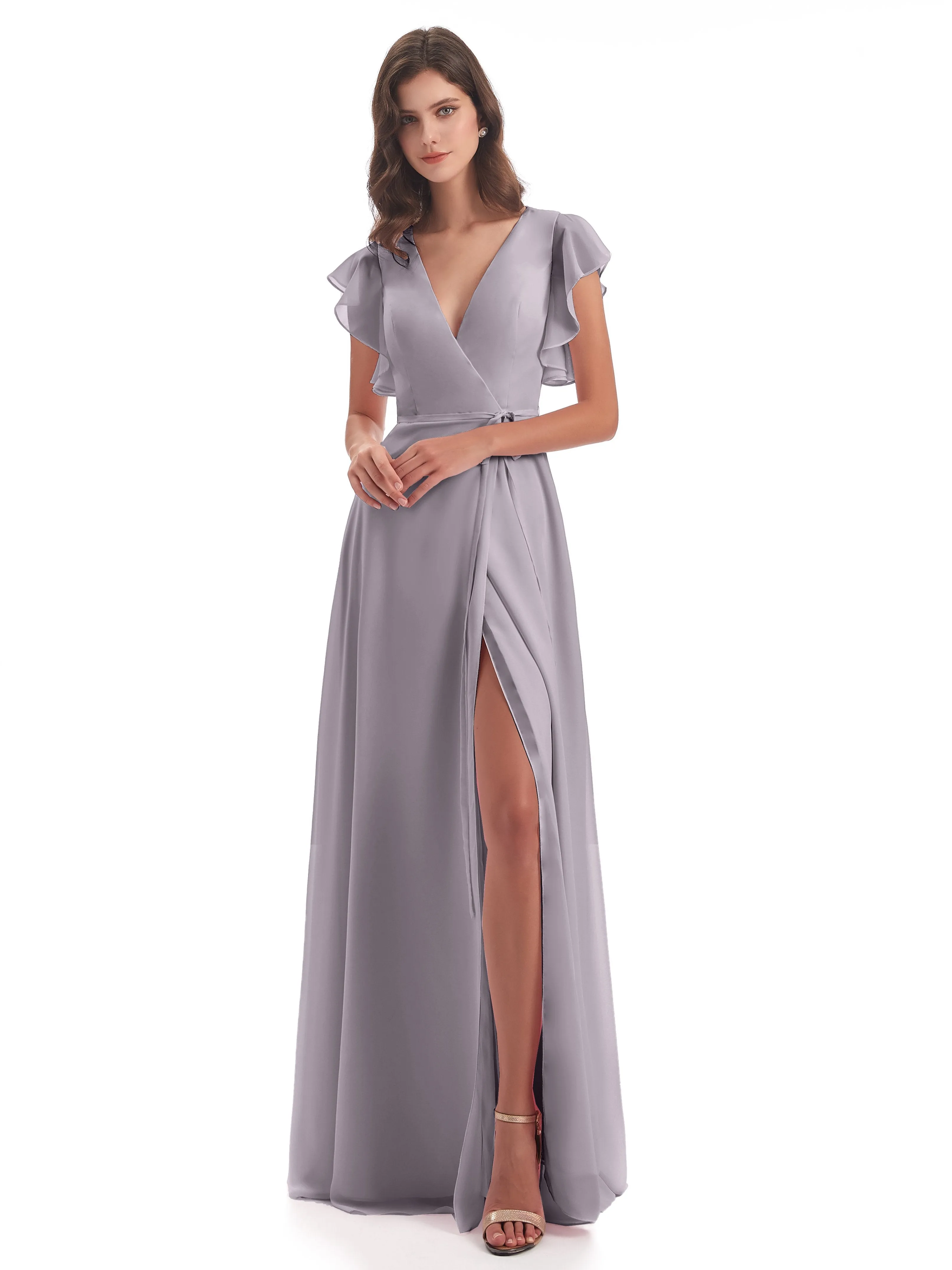 Bridesmaid Dresses Dusk Hope Charming V Neck Long Chiffon Bridesmaid Dresses