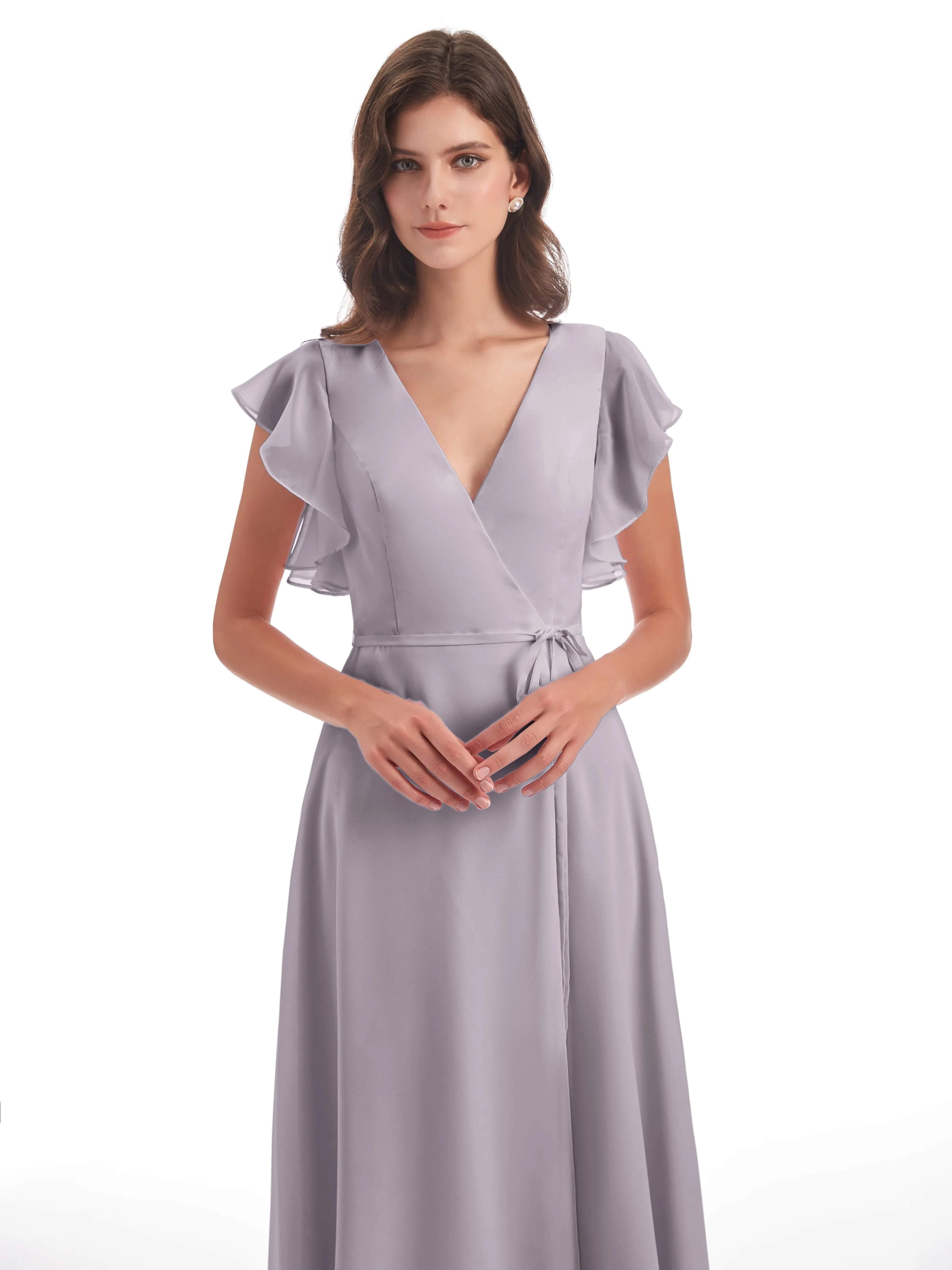 Bridesmaid Dresses Dusk Hope Charming V Neck Long Chiffon Bridesmaid Dresses