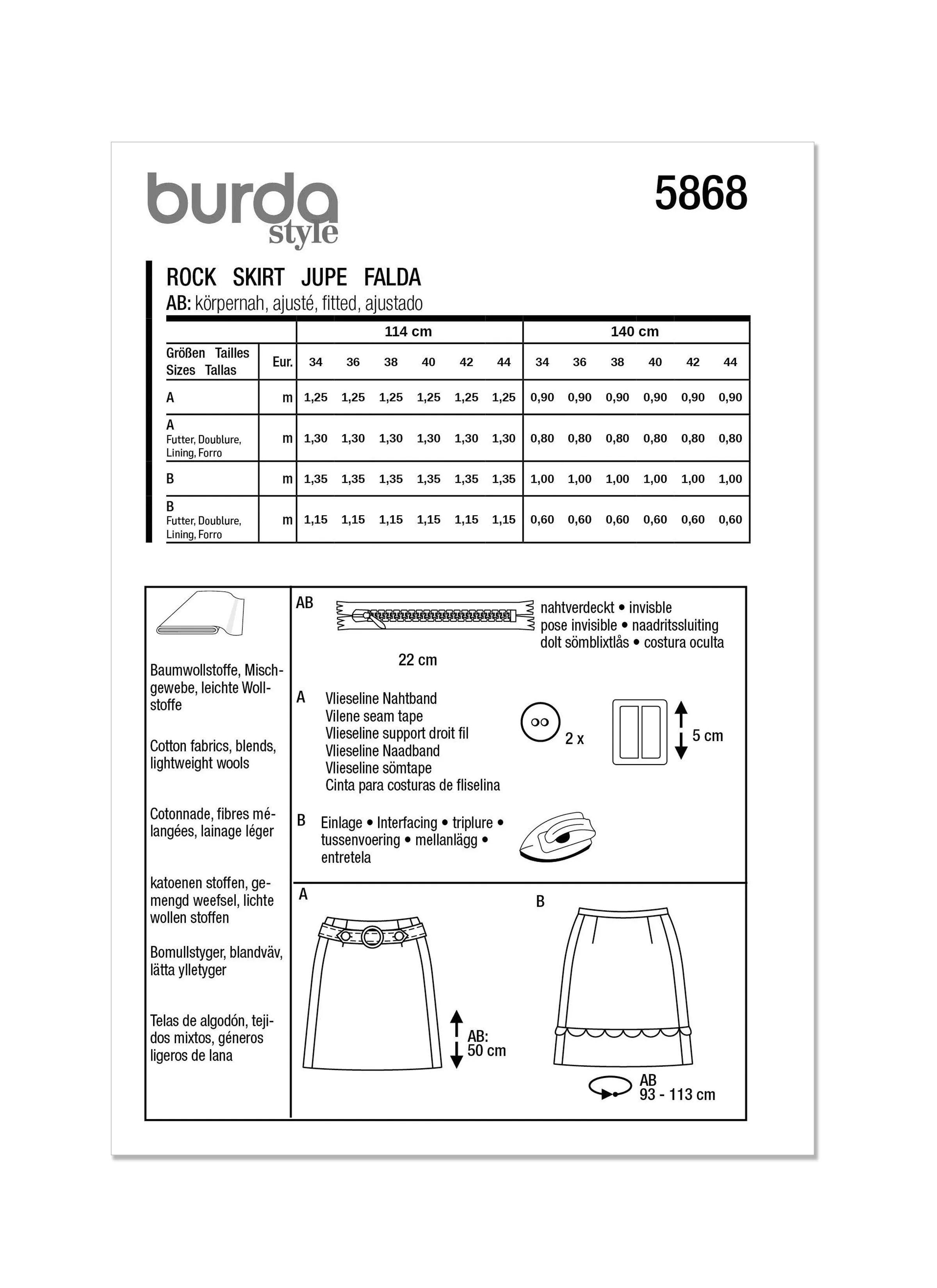 Burda Pattern 5868 Misses' Skirt Pants