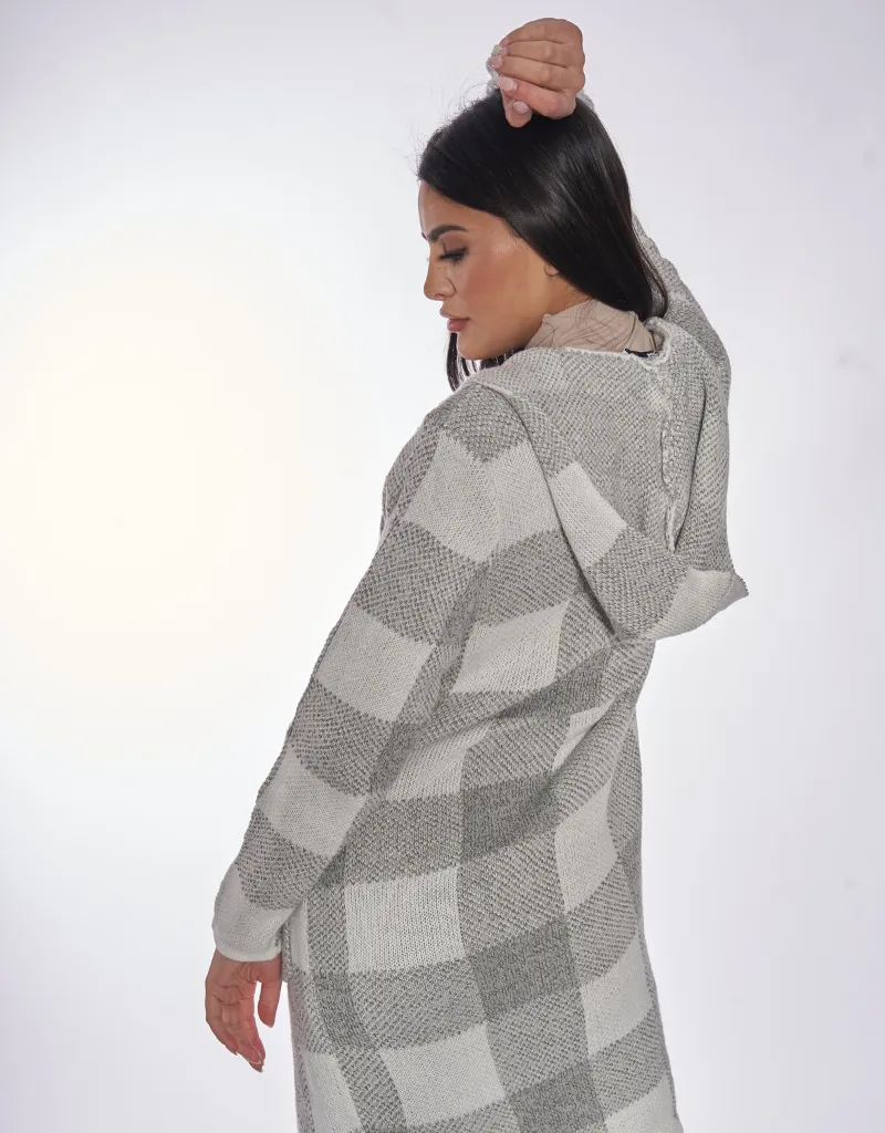 Checkered Knit Cardigan Hoody