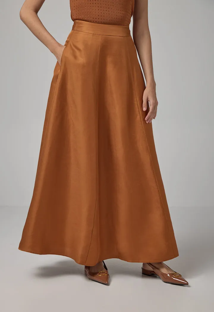 Choice Solid Flared Maxi Skirt Caramel