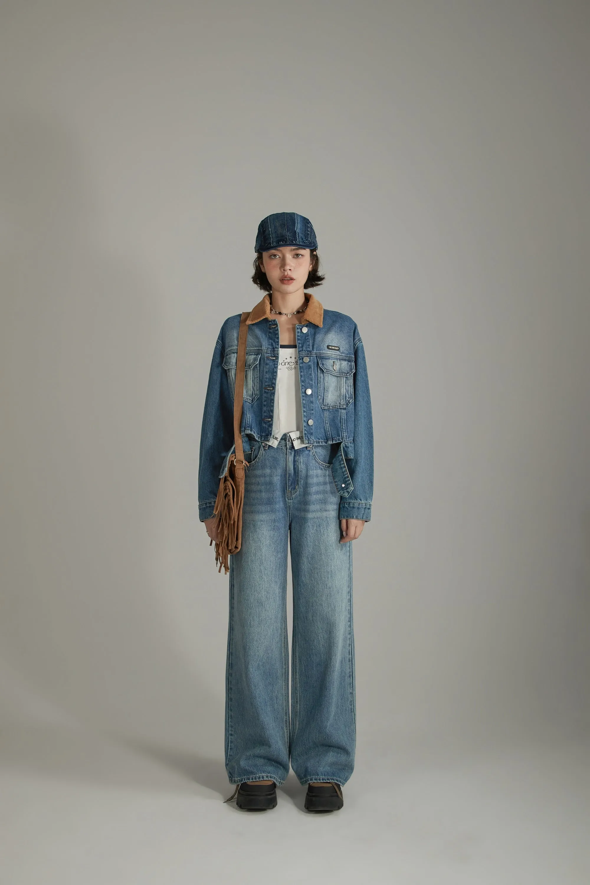 Color Collar Stitching Retro Denim Jacket