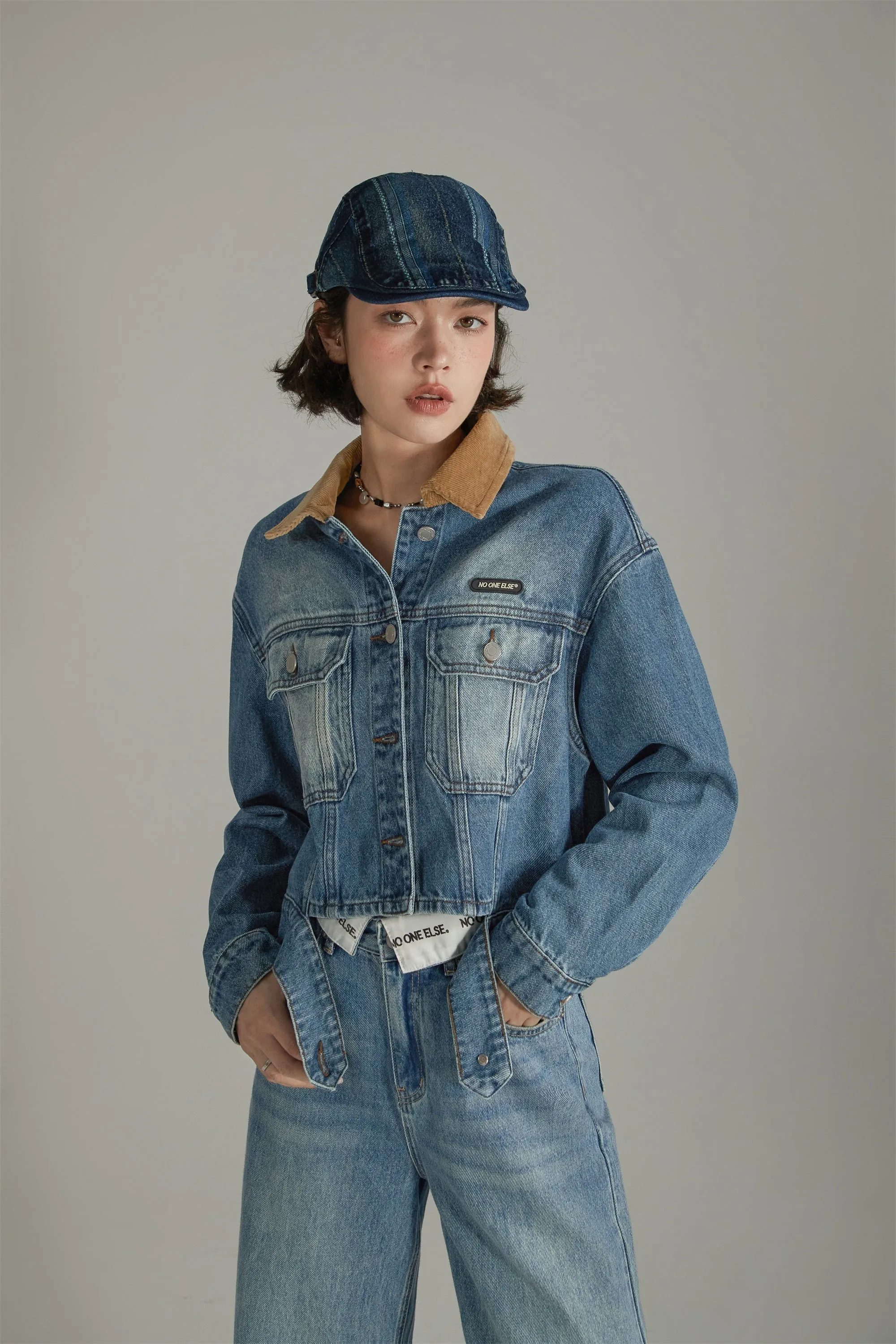 Color Collar Stitching Retro Denim Jacket