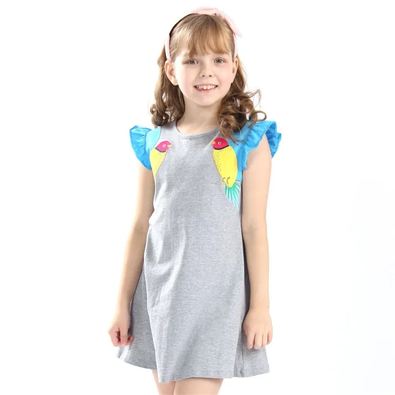 Comfortable Breathable Girls' A-Line Shirt Dresses With Embroidery Pattern