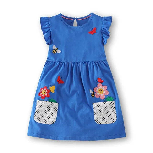 Comfortable Breathable Girls' A-Line Shirt Dresses With Embroidery Pattern