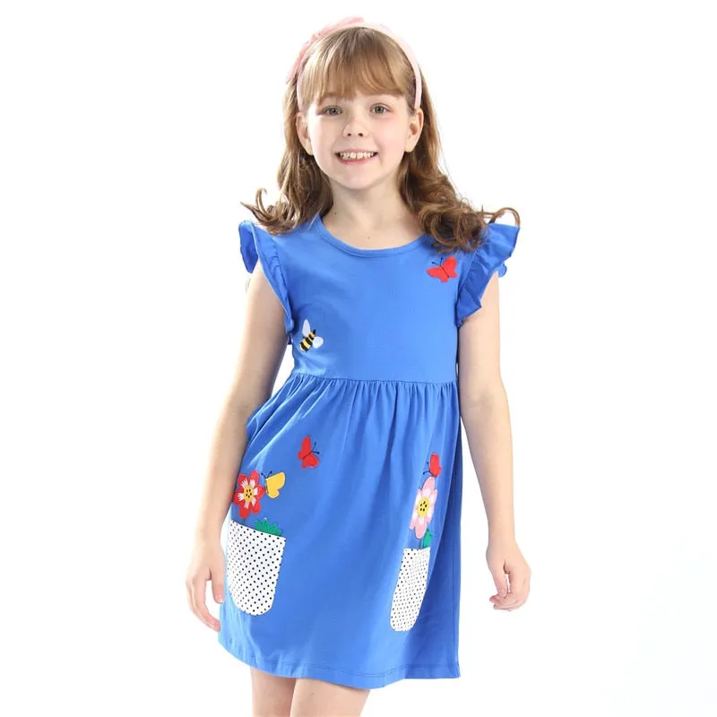 Comfortable Breathable Girls' A-Line Shirt Dresses With Embroidery Pattern