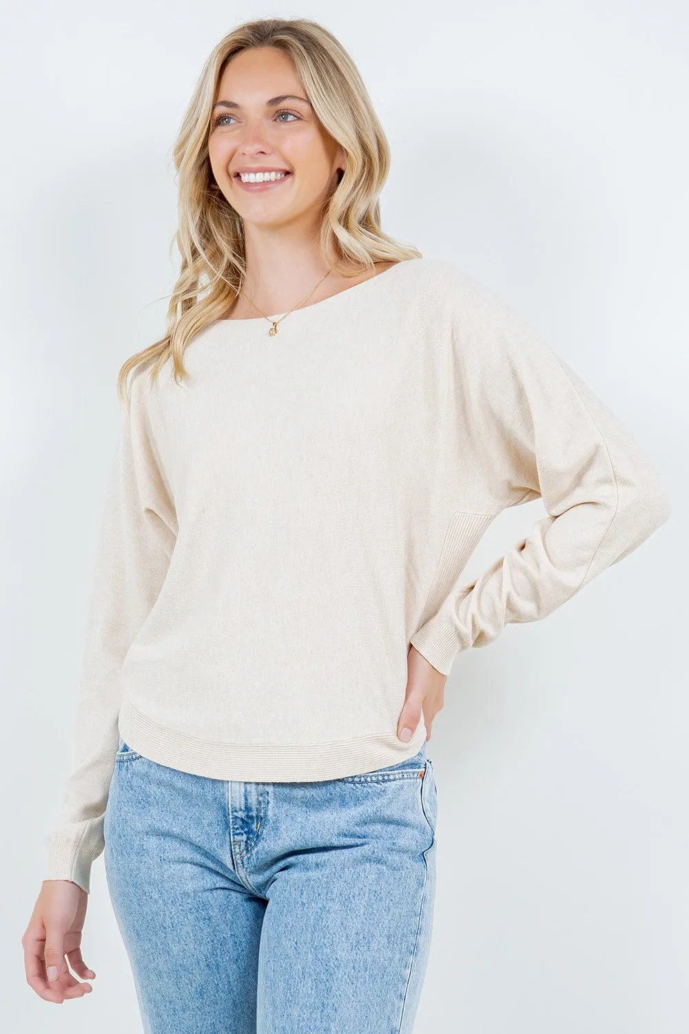 Cropped Boat Neck Pullover