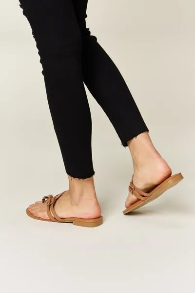 Cutout PU Leather Open Toe Sandals in Tan