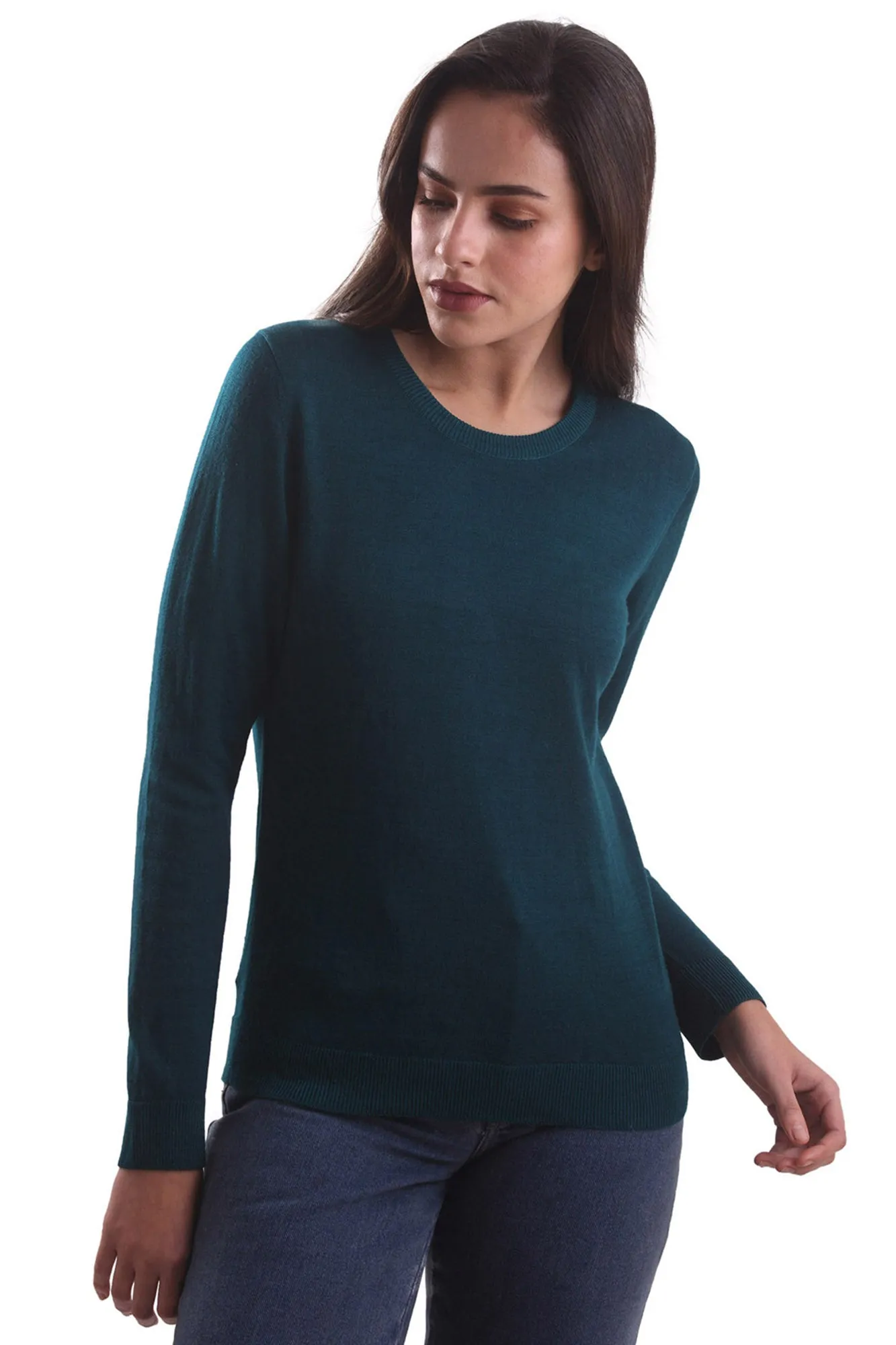 Deep Jungle Green Round Neck Sweater