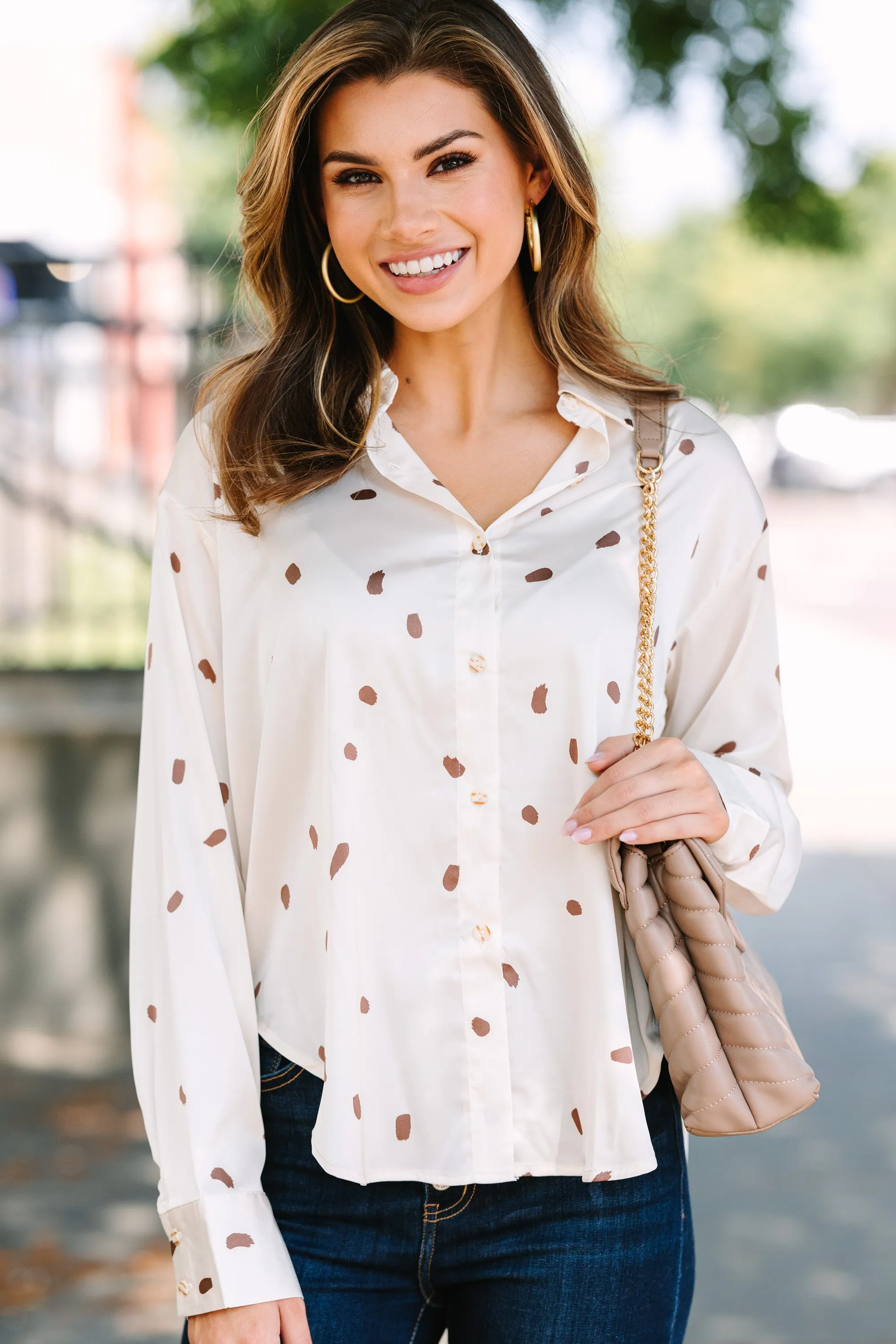 Don't You Wait Cream White Polka Dot Blouse