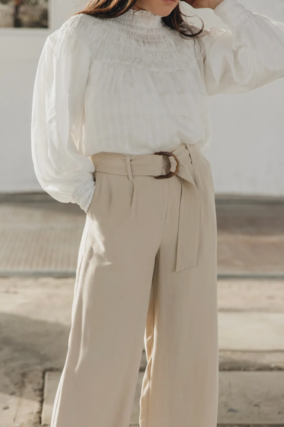 Fearless Sand Dune Pleat Front High Waist Belted Wide Leg Pant