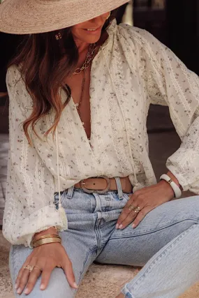 Floral Embroidered Lace Bubble Sleeve Shirt