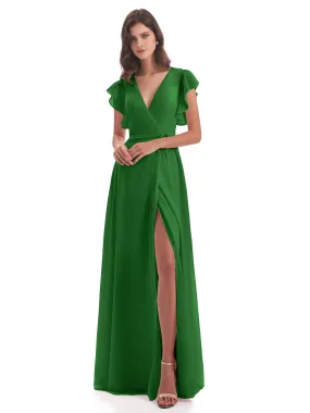 Green Bridesmaid Dress Hope Charming V Neck Long Chiffon Bridesmaid Dresses