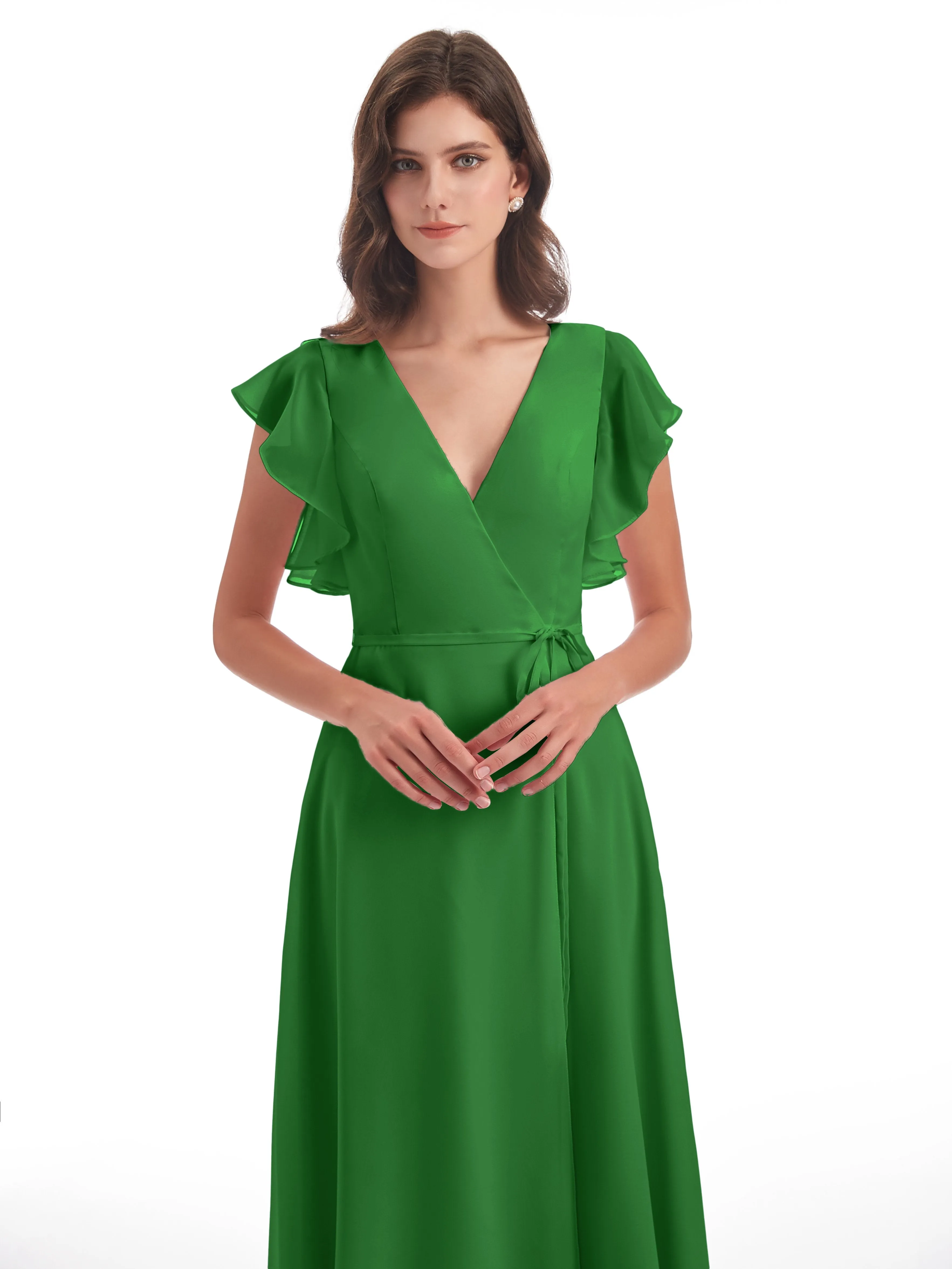 Green Bridesmaid Dress Hope Charming V Neck Long Chiffon Bridesmaid Dresses