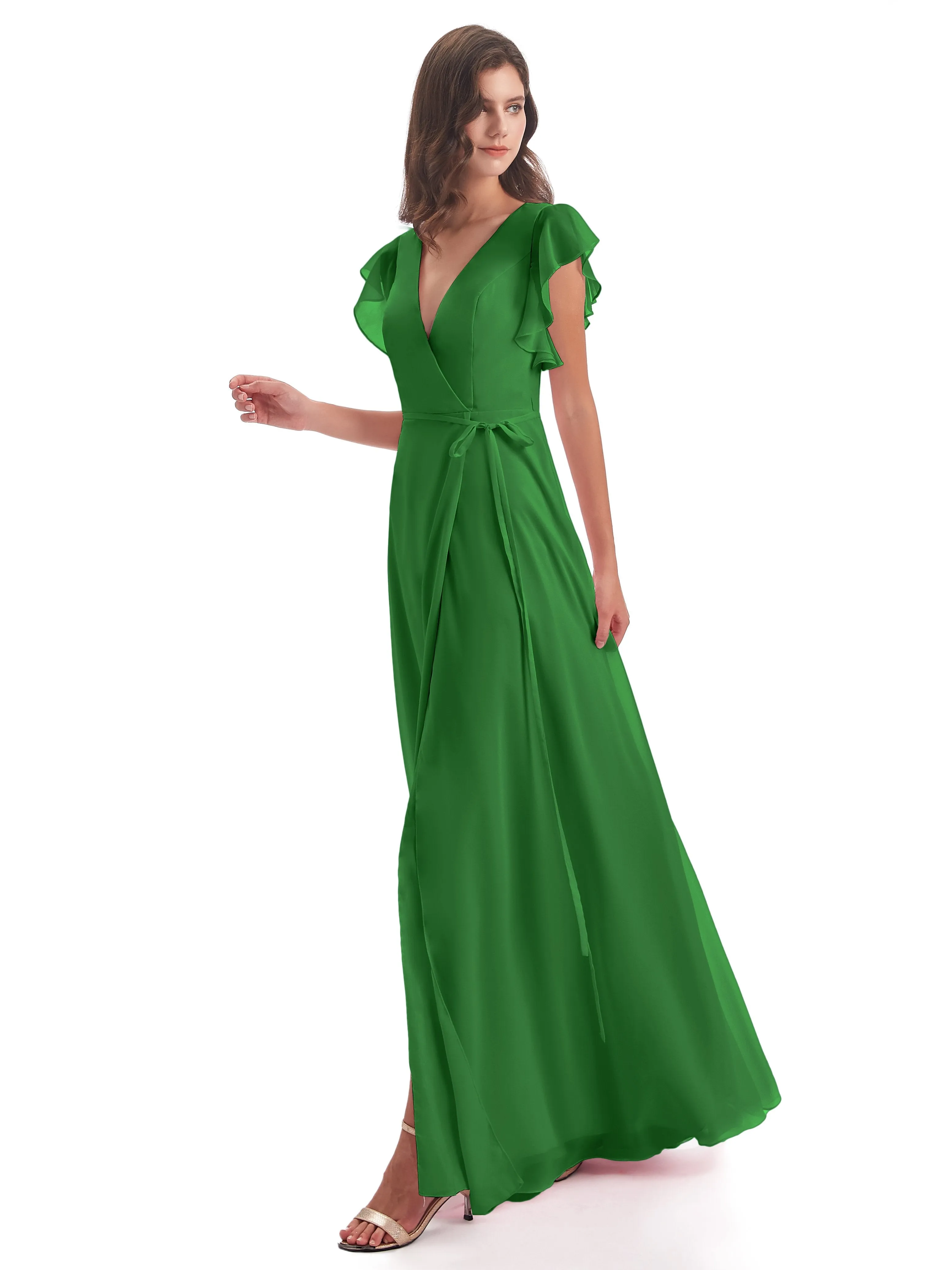 Green Bridesmaid Dress Hope Charming V Neck Long Chiffon Bridesmaid Dresses