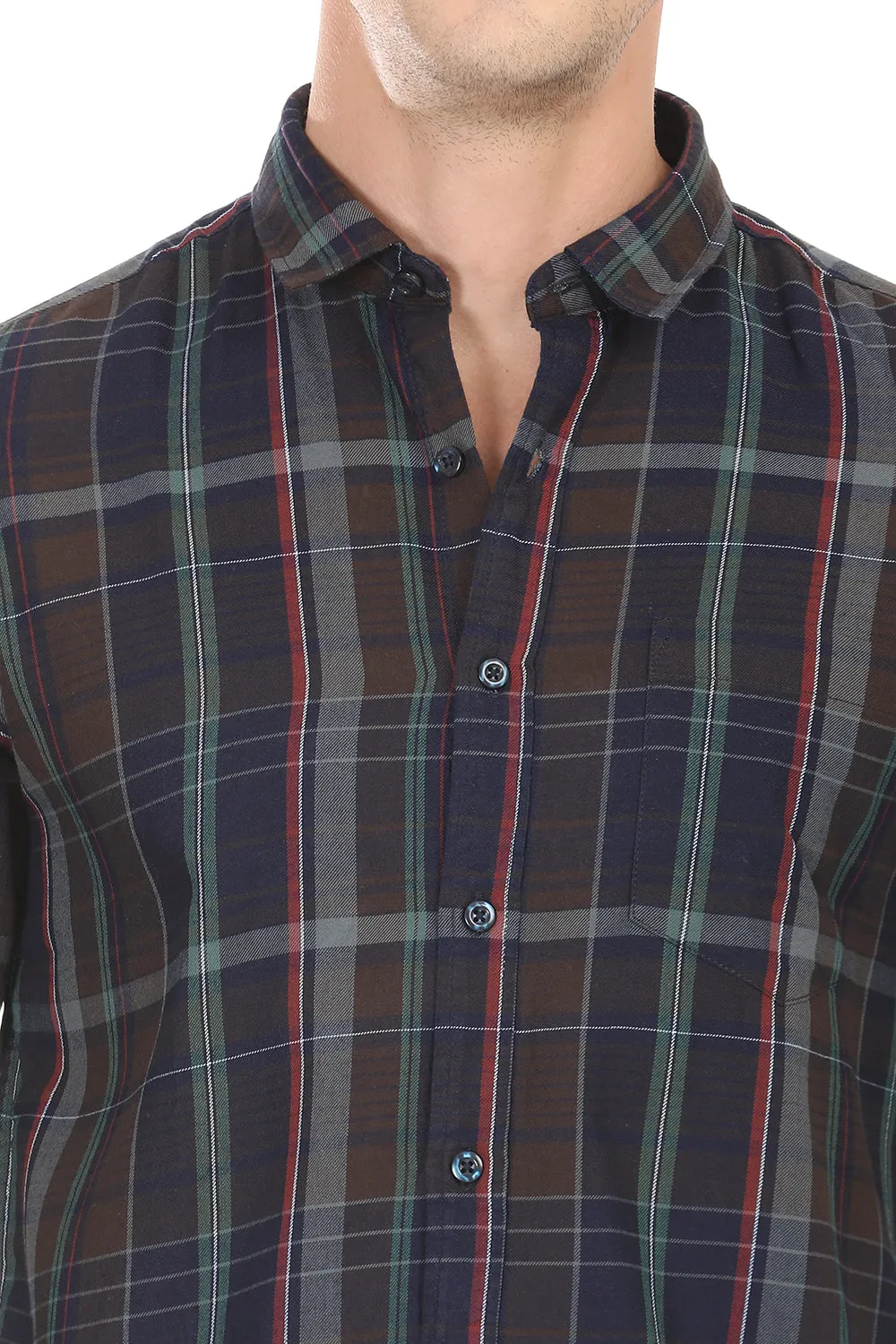 Gridline Checkered Shirt - Navy x Brown