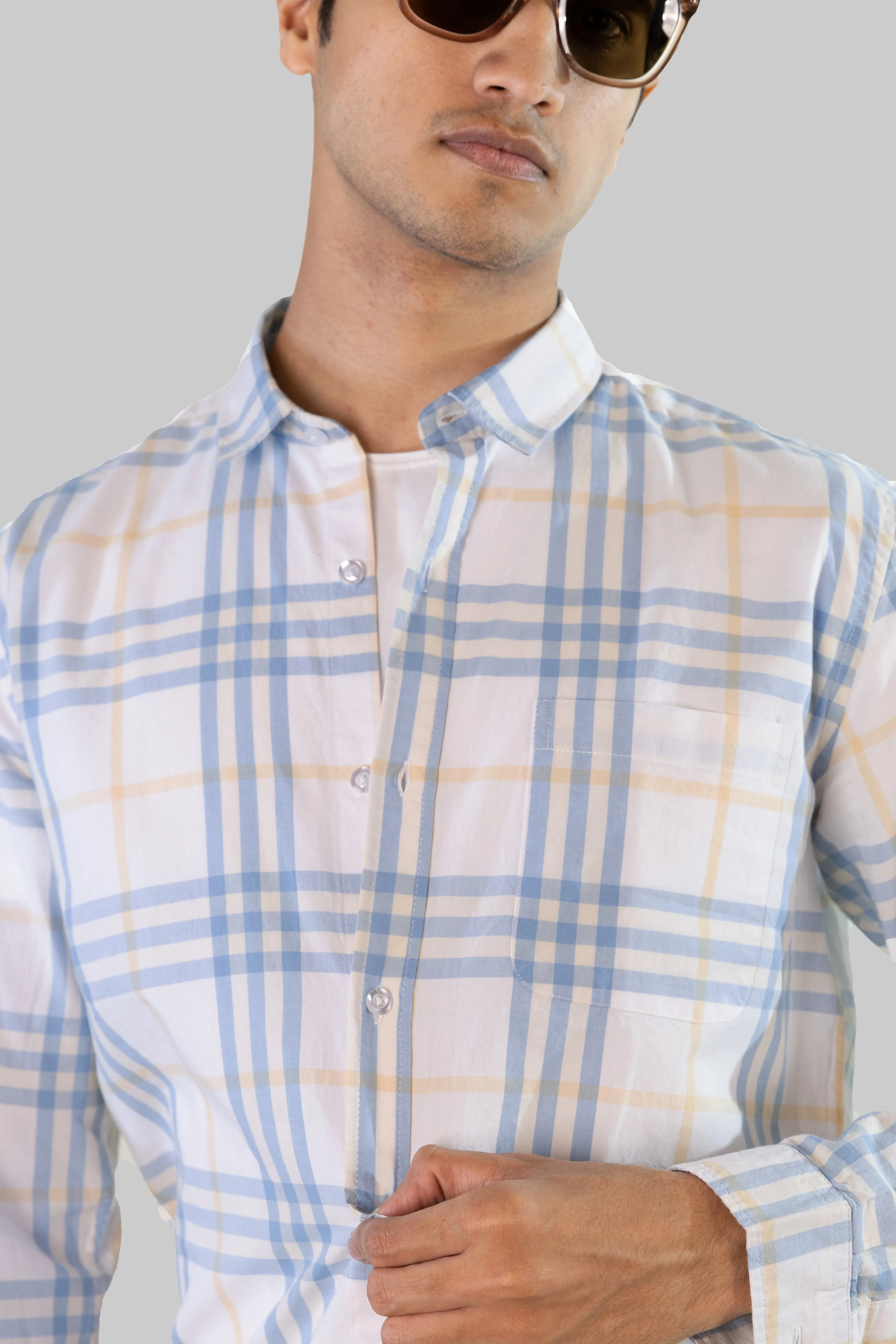 Gridline Checkered Shirt - Warm White