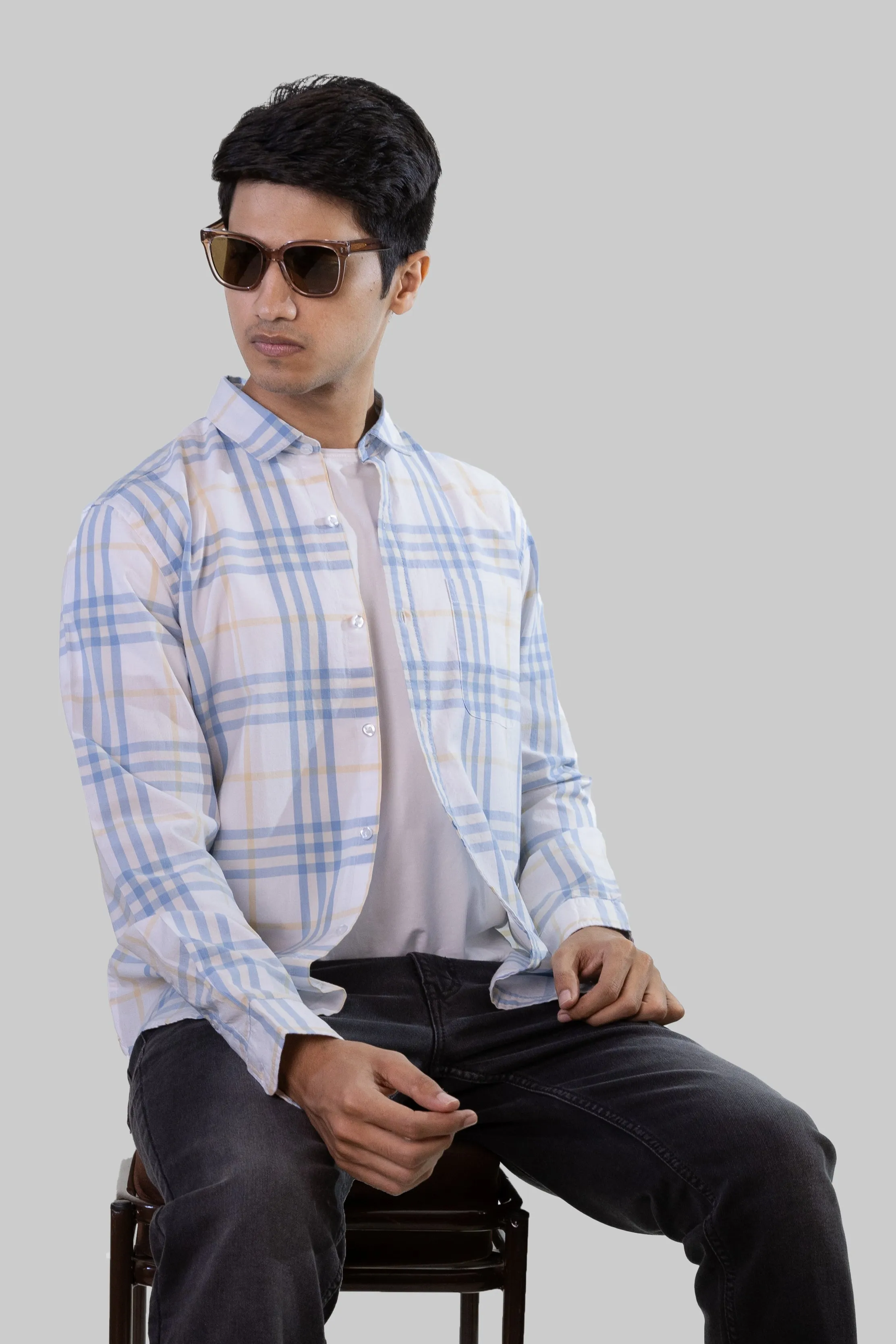 Gridline Checkered Shirt - Warm White