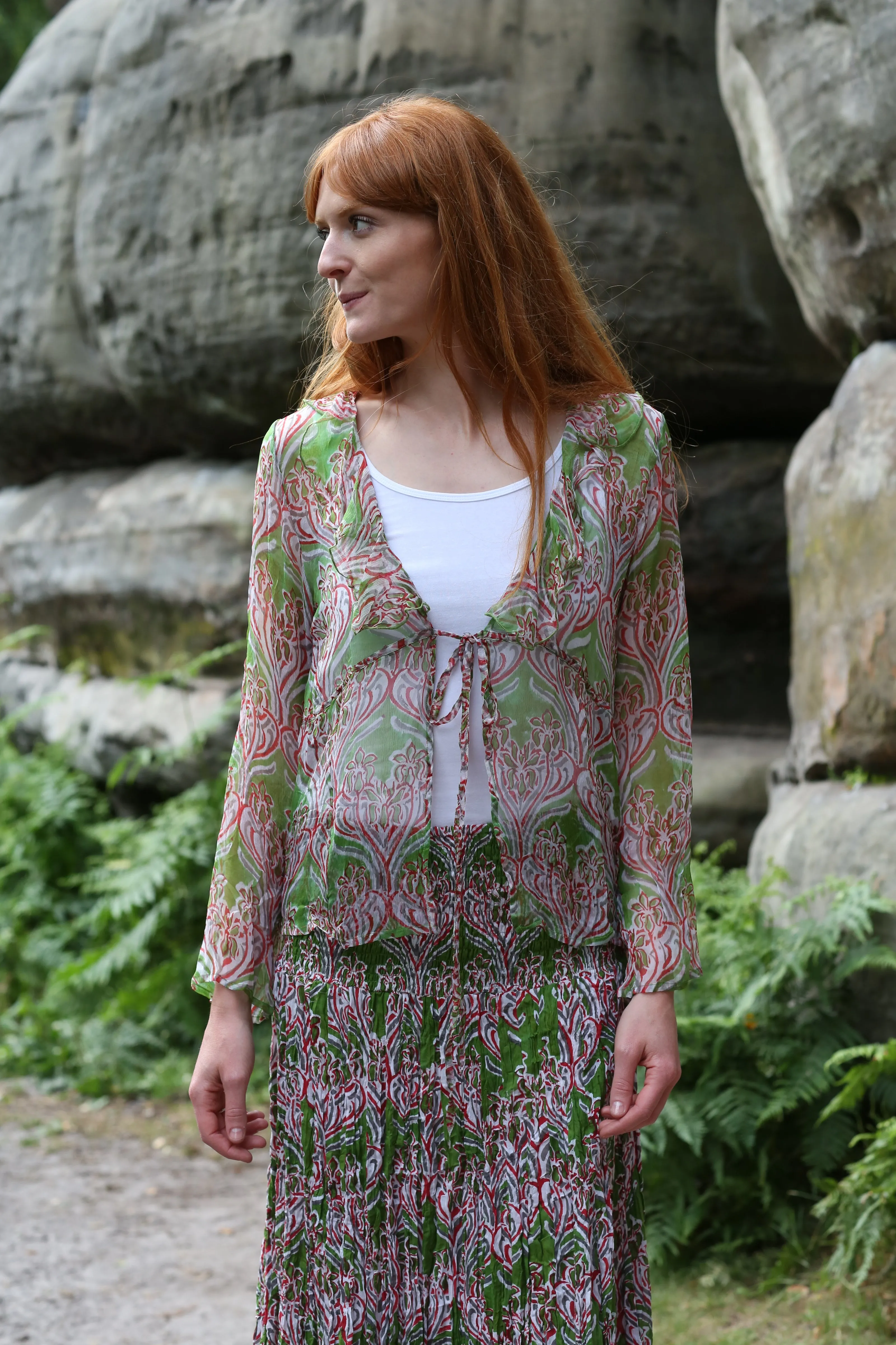 Hand Block Printed Chiffon Jacket - Only in Size Medium