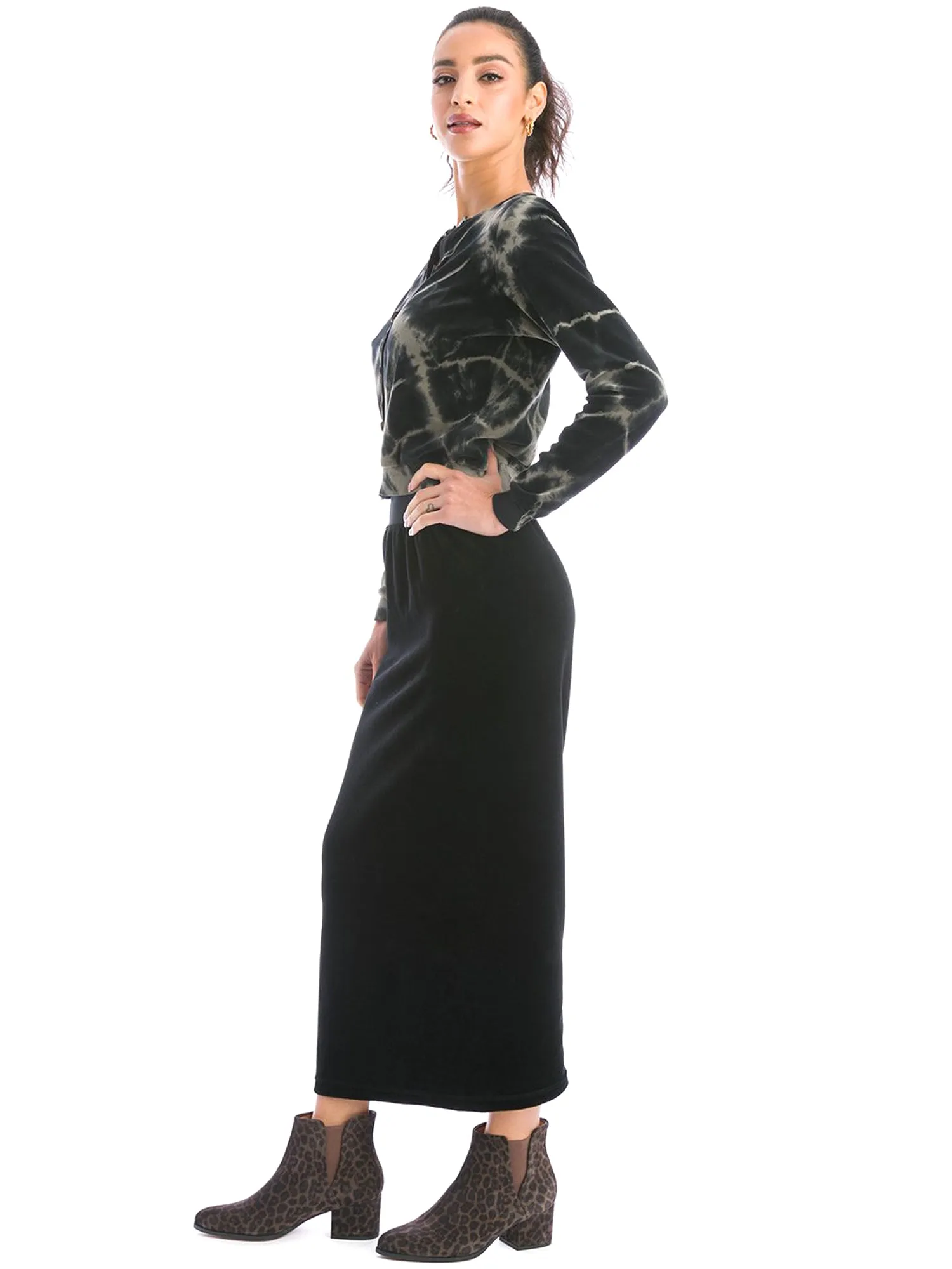 Hard Tail Velour Easy Fit Column Skirt (V-174)