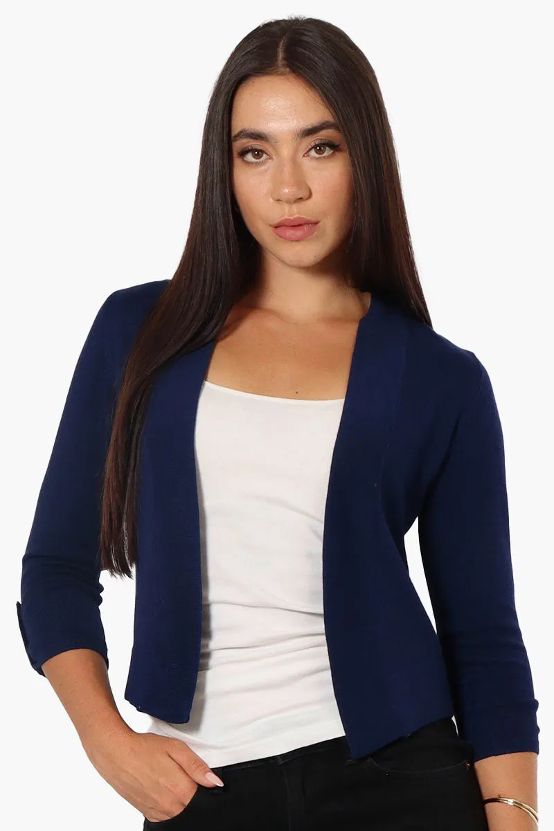 Impress Roll Up Sleeve Open Shrug Cardigan - Navy