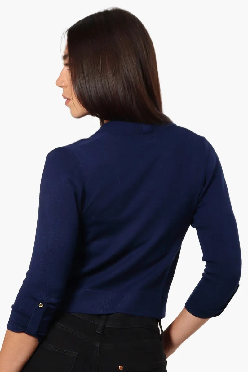 Impress Roll Up Sleeve Open Shrug Cardigan - Navy