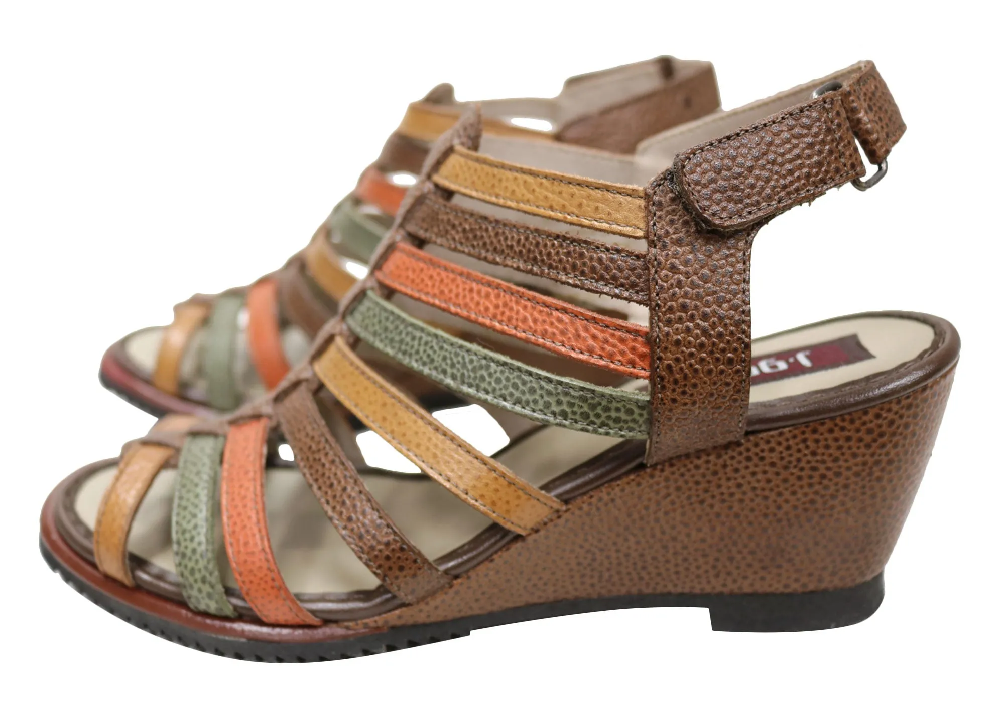 J Gean Leena Womens Comfortable Leather Wedge Sandals Made In Brazil