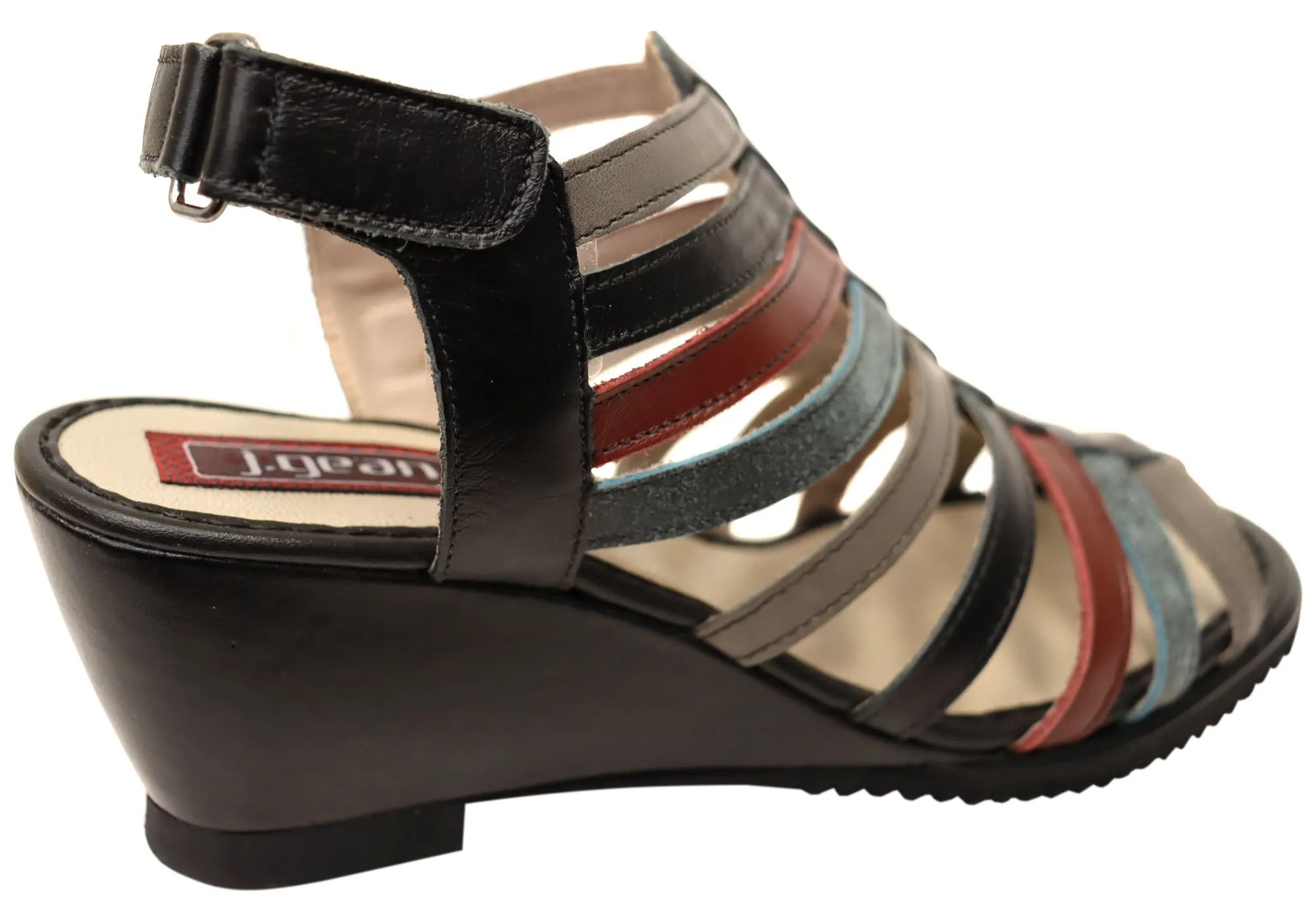 J Gean Leena Womens Comfortable Leather Wedge Sandals Made In Brazil