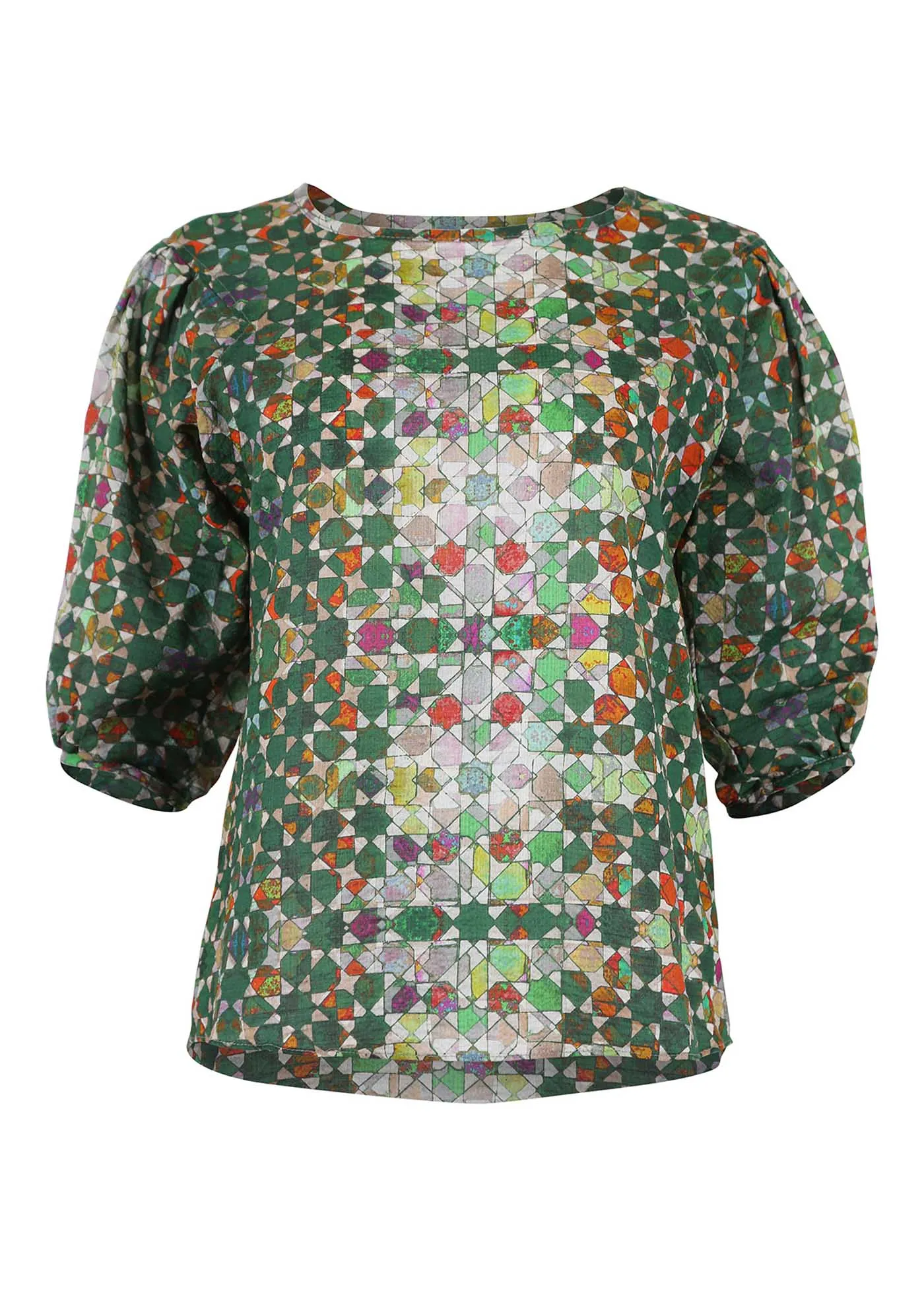 Kaleidoscope Blouse Green in Seersucker