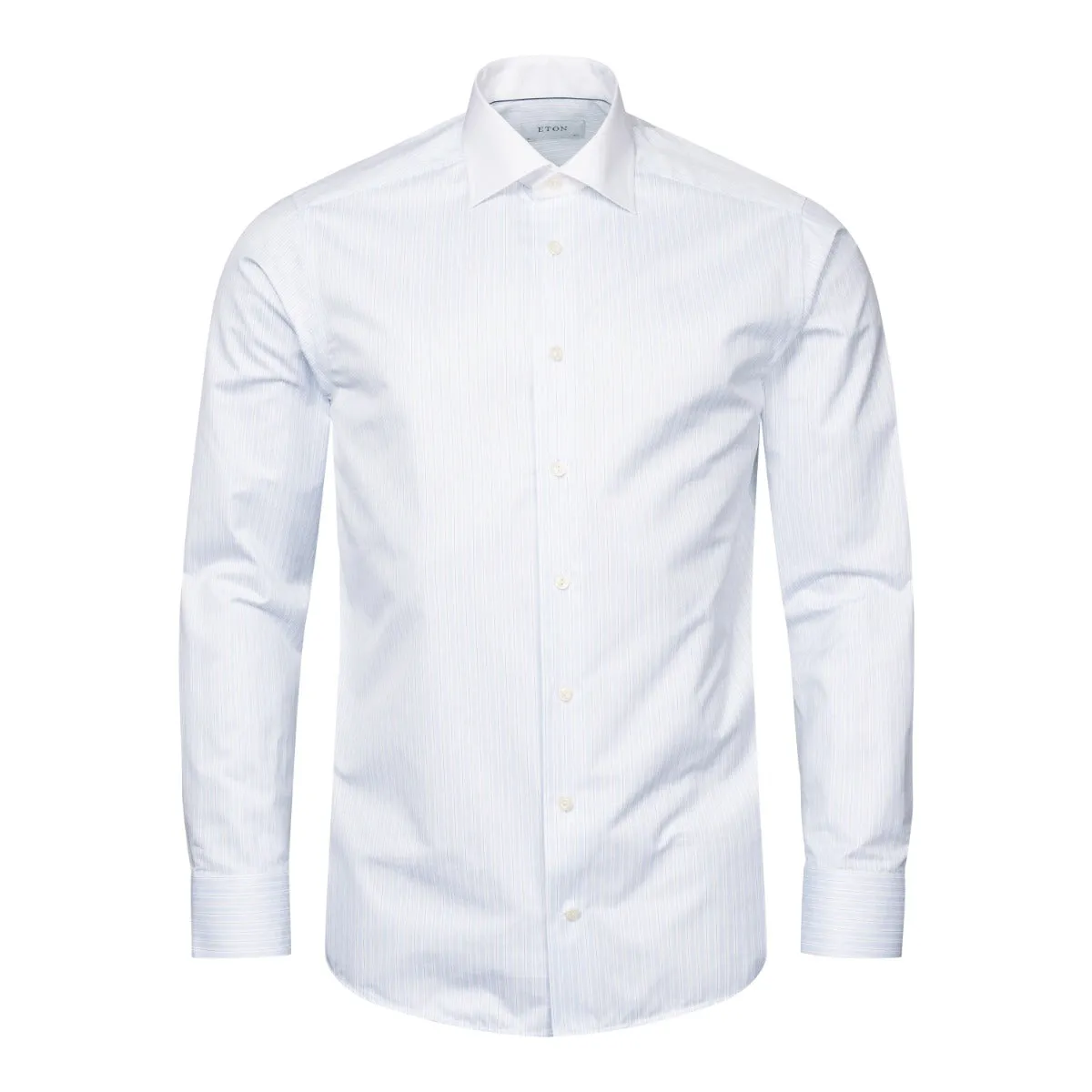 Light Blue Striped Contrast Collar Signature Twill Shirt