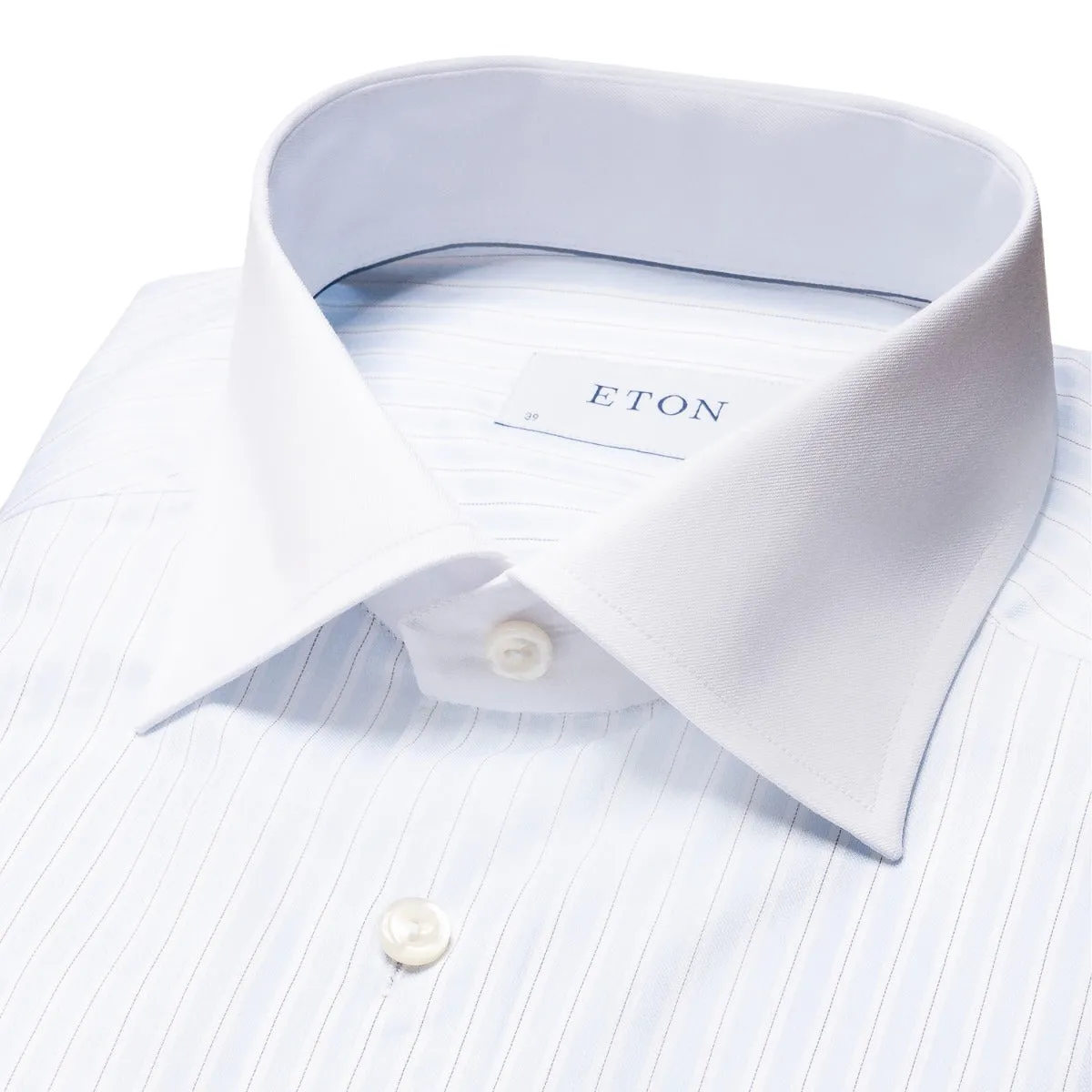 Light Blue Striped Contrast Collar Signature Twill Shirt