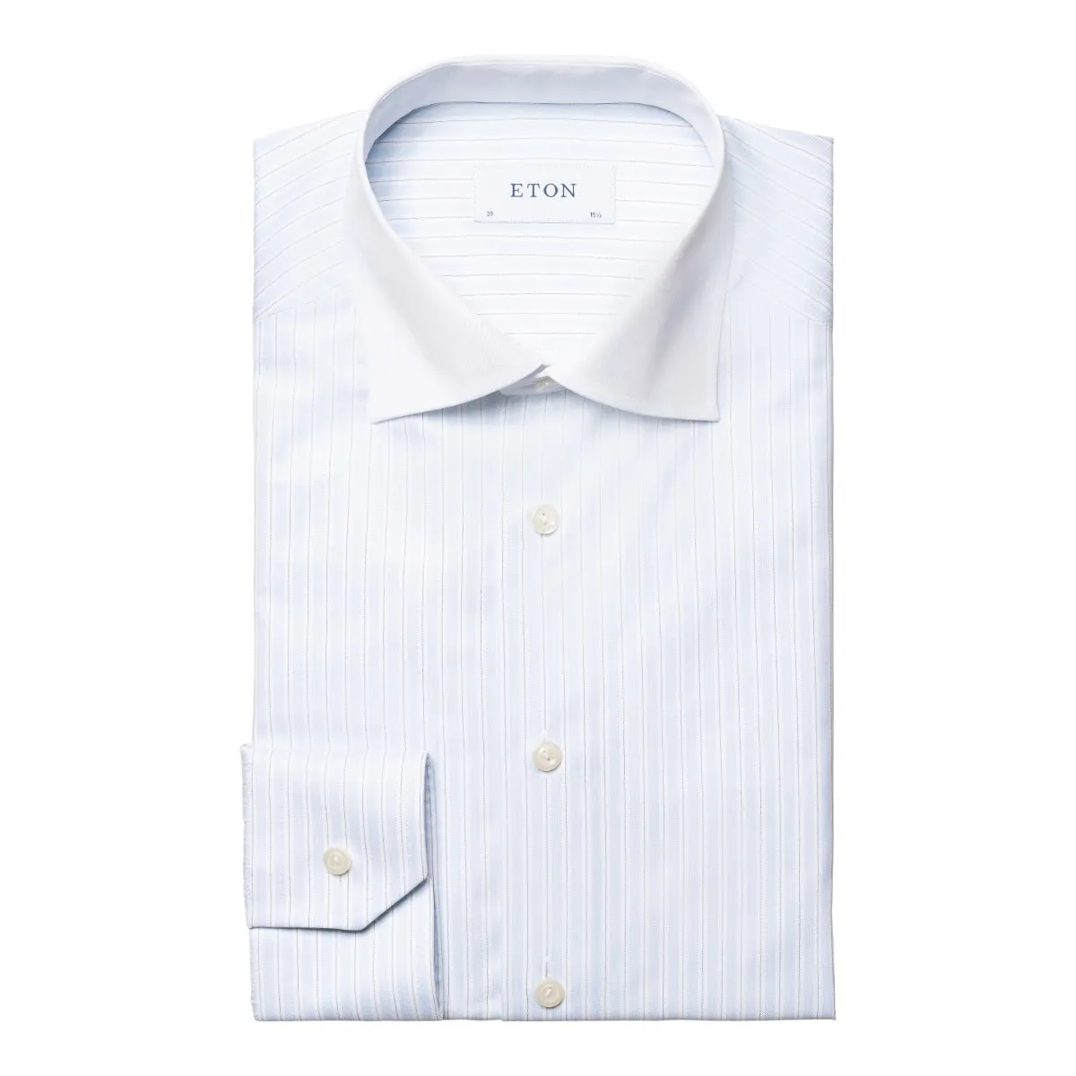 Light Blue Striped Contrast Collar Signature Twill Shirt