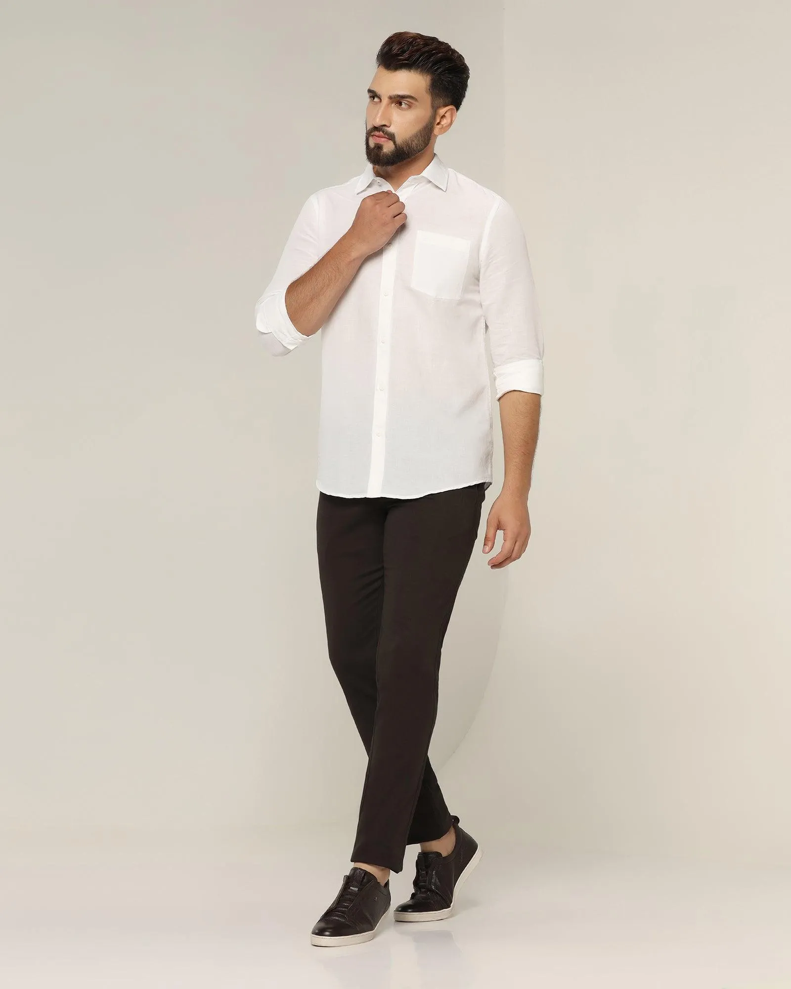 Linen Casual White Solid Shirt - Salmon