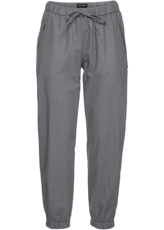 Linen trousers 7/8 Bodyflirt, gray