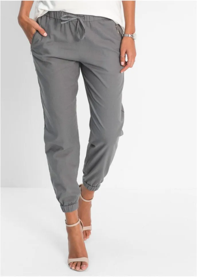 Linen trousers 7/8 Bodyflirt, gray