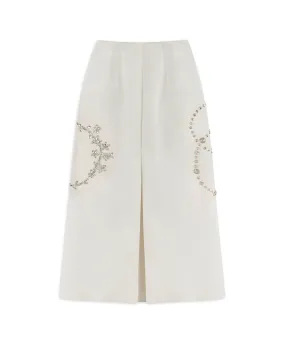 Machka Silk Blend Embroidered Skirt Off White