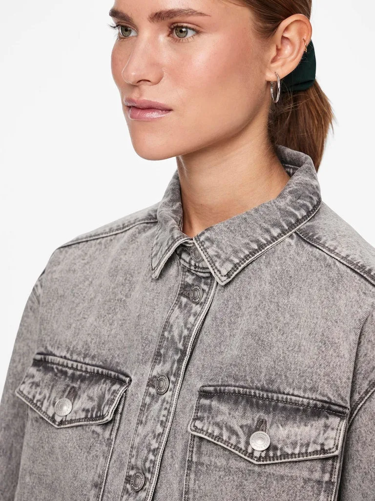 Maddie Long Sleeve Denim Shirt Light Grey