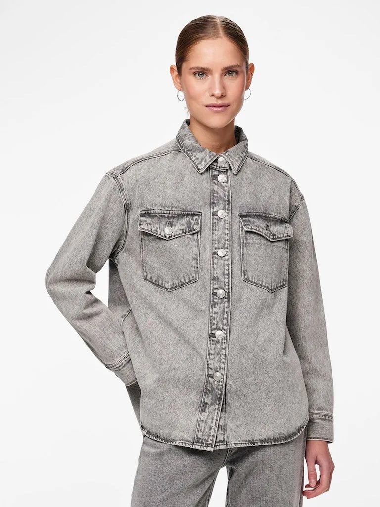 Maddie Long Sleeve Denim Shirt Light Grey